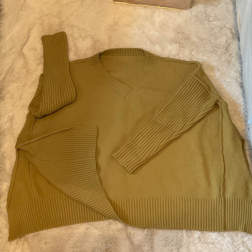Olive green V-Neck Sweater for Women